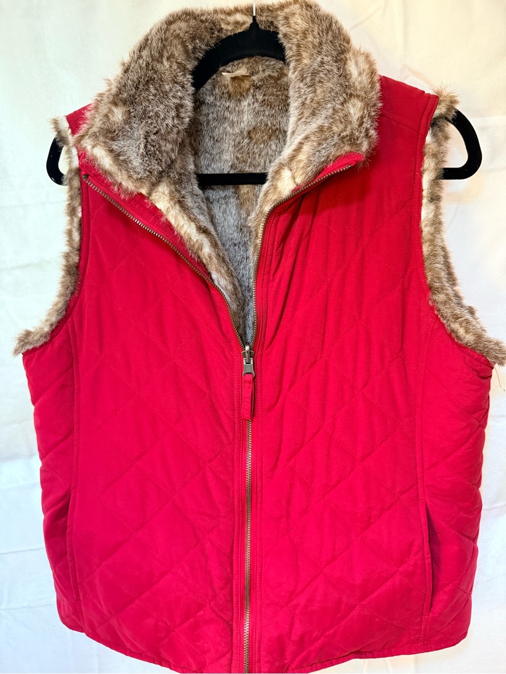 Charter club Quilted Faux-Fur Lined Vest girlhoodcore winter fall flannel cozy